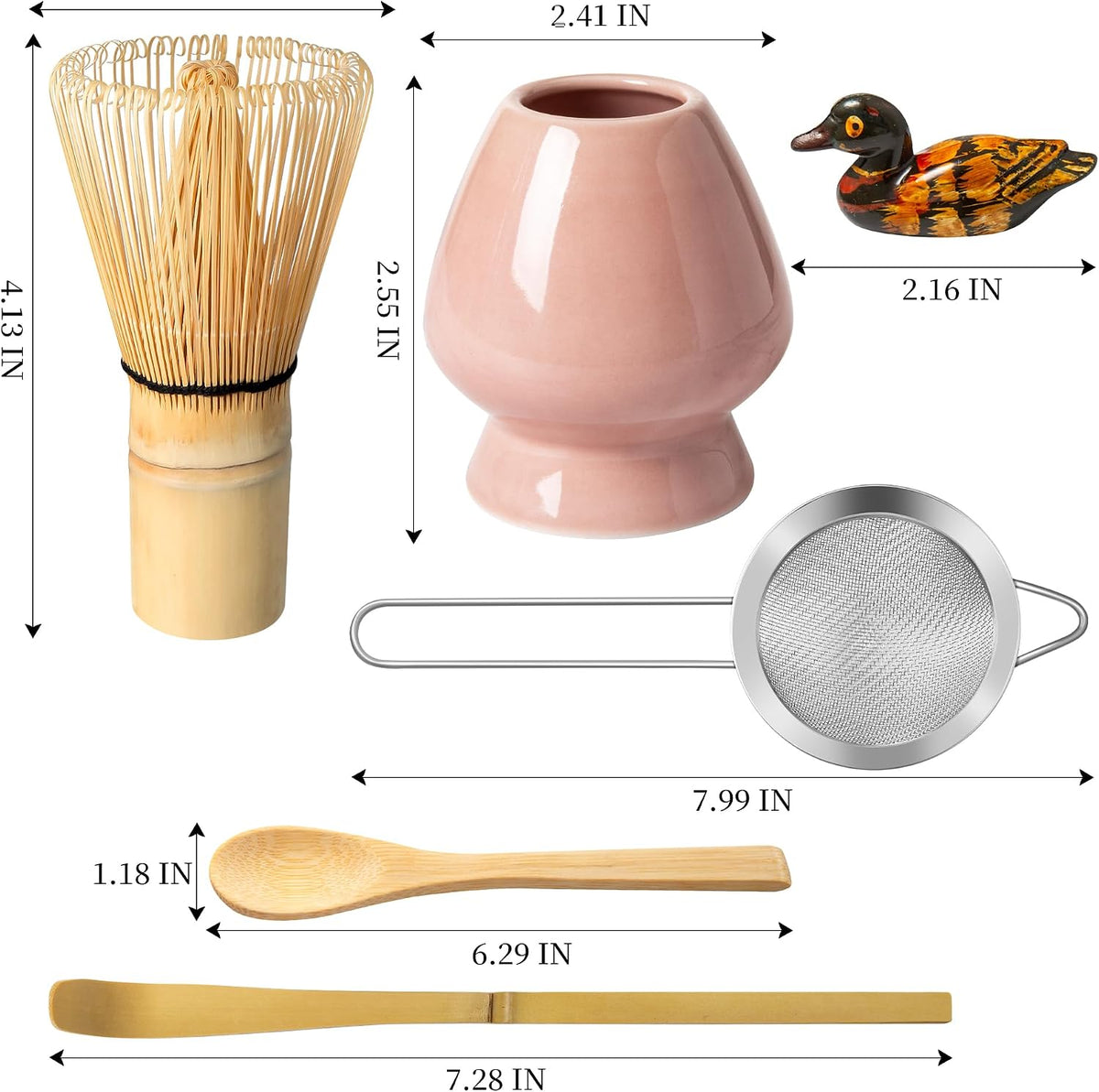 Matcha Whisk Set Pink, Matcha Making Kit Whisk (Chasen Holder), Ceramic Whisk Holder, Bamboo Scoop, Powder Starter Sifter, Spoon Japanese Tea Tools For Ceremony Gift