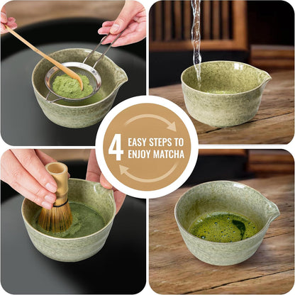 Matcha Whisk Set Pink, Matcha Making Kit Whisk (Chasen Holder), Ceramic Whisk Holder, Bamboo Scoop, Powder Starter Sifter, Spoon Japanese Tea Tools For Ceremony Gift