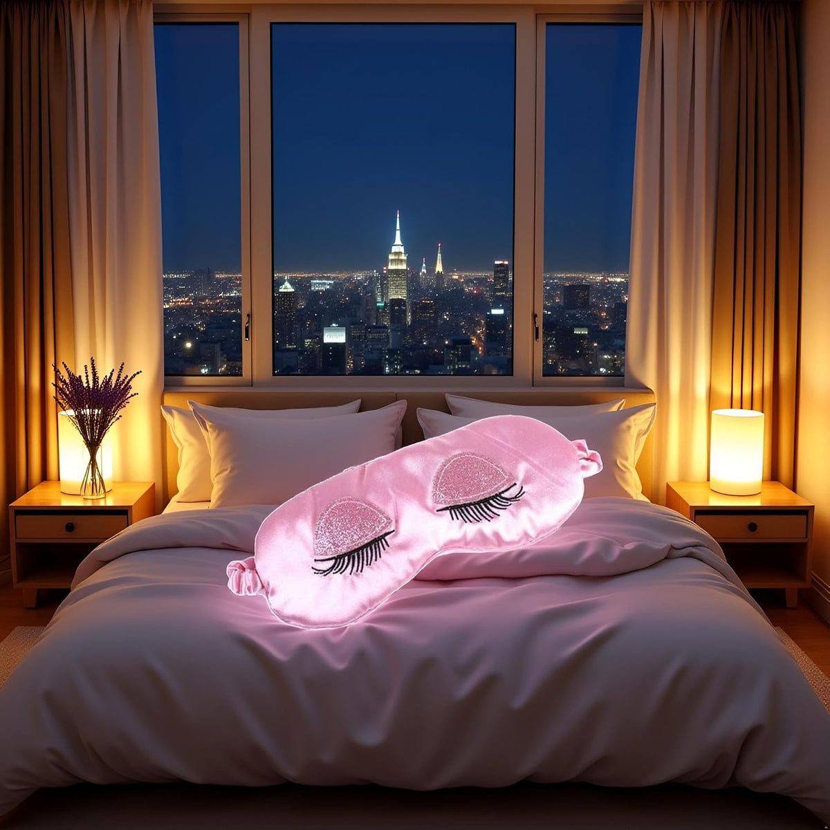 Pink Eye Mask for Sleeping, Satin Blindfold Silk Sleep Mask Smooth Soft Breathable Travel Eye Cover Eyeshade with Elastic Strap for Women and Girls, Sleep Masks