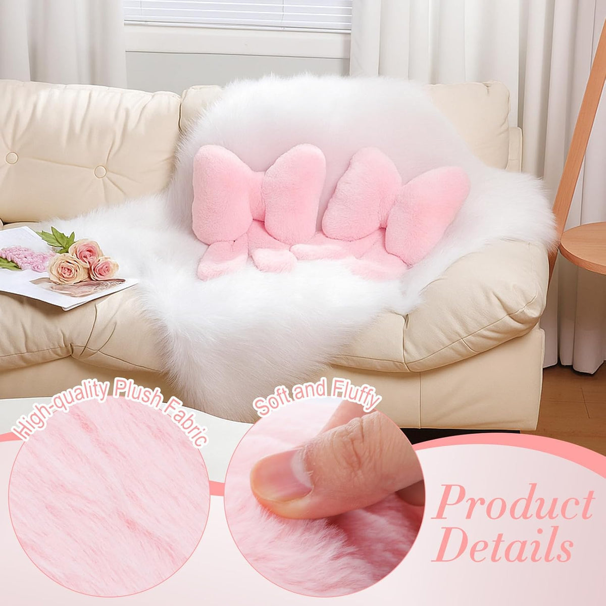 2 Pcs Pink Bow Pillow Faux Fur Throw Pillows Soft Furry Coquette Decorative Cushion Cute Plush Bow Decor for Xmas Girls Home Room Bed Sofa Couch Car Gifts, 8.3 * 10.6 inch