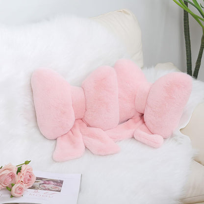 2 Pcs Pink Bow Pillow Faux Fur Throw Pillows Soft Furry Coquette Decorative Cushion Cute Plush Bow Decor for Xmas Girls Home Room Bed Sofa Couch Car Gifts, 8.3 * 10.6 inch