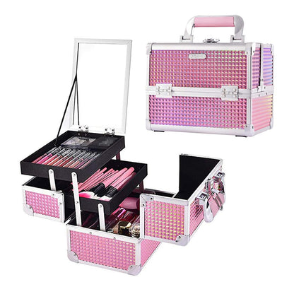 Makeup Case Organizer Makeup Box Cosmetic Train Case with Mirror