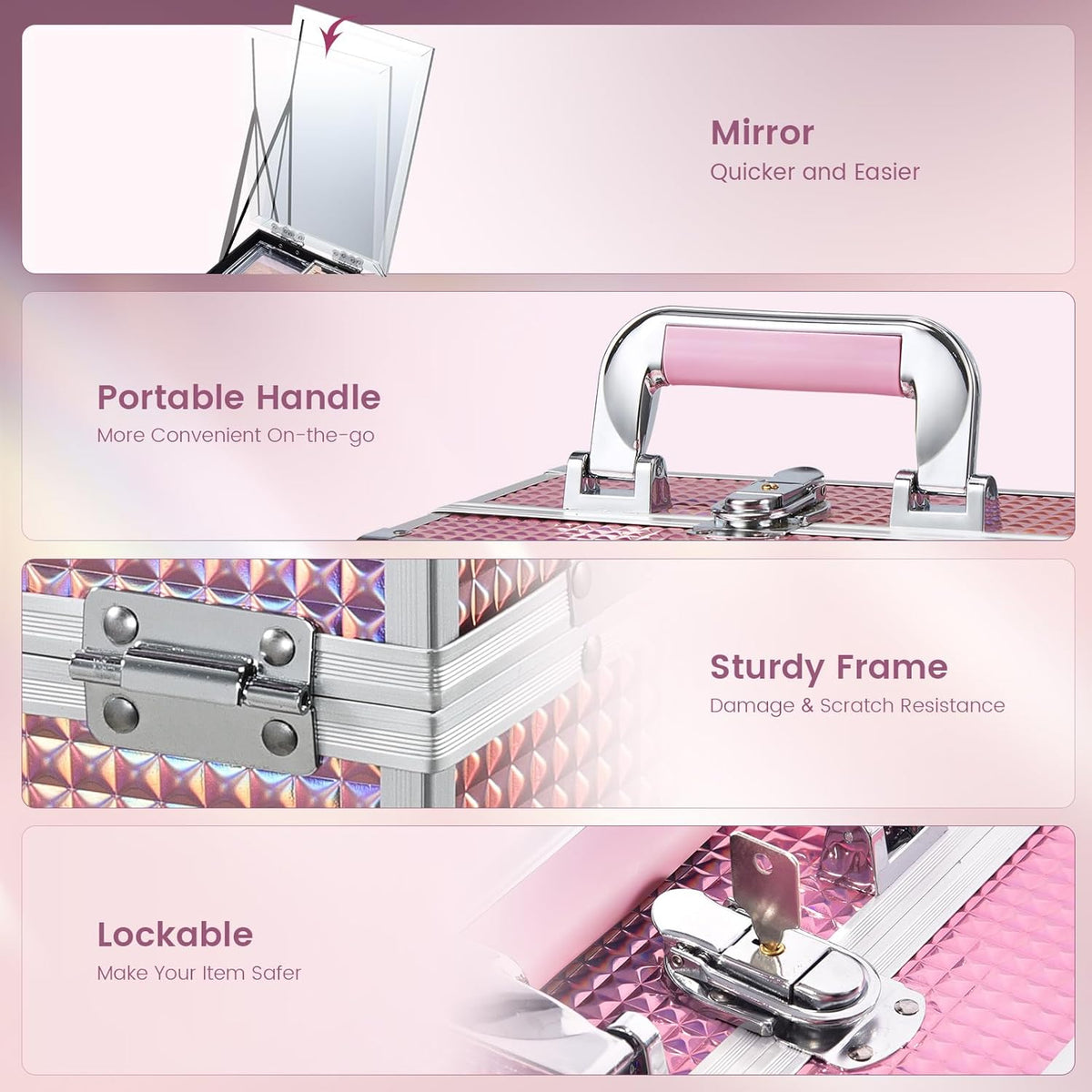 Makeup Case Organizer Makeup Box Cosmetic Train Case with Mirror