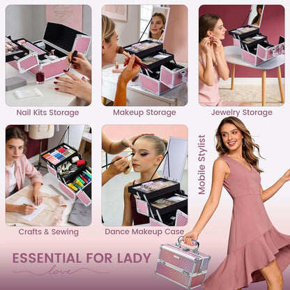 Makeup Case Organizer Makeup Box Cosmetic Train Case with Mirror