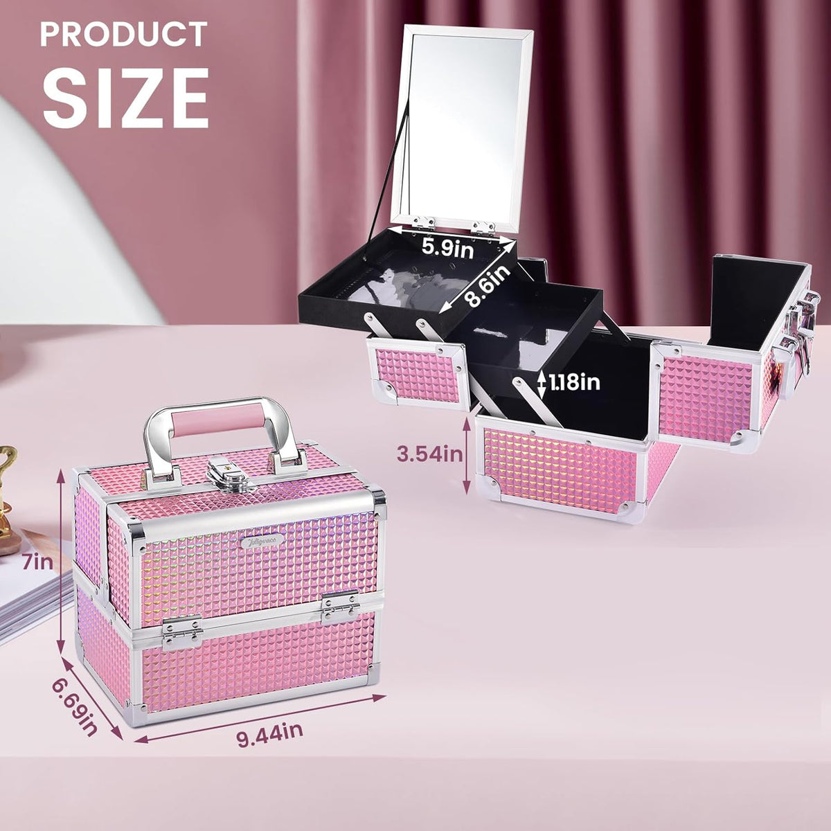 Makeup Case Organizer Makeup Box Cosmetic Train Case with Mirror