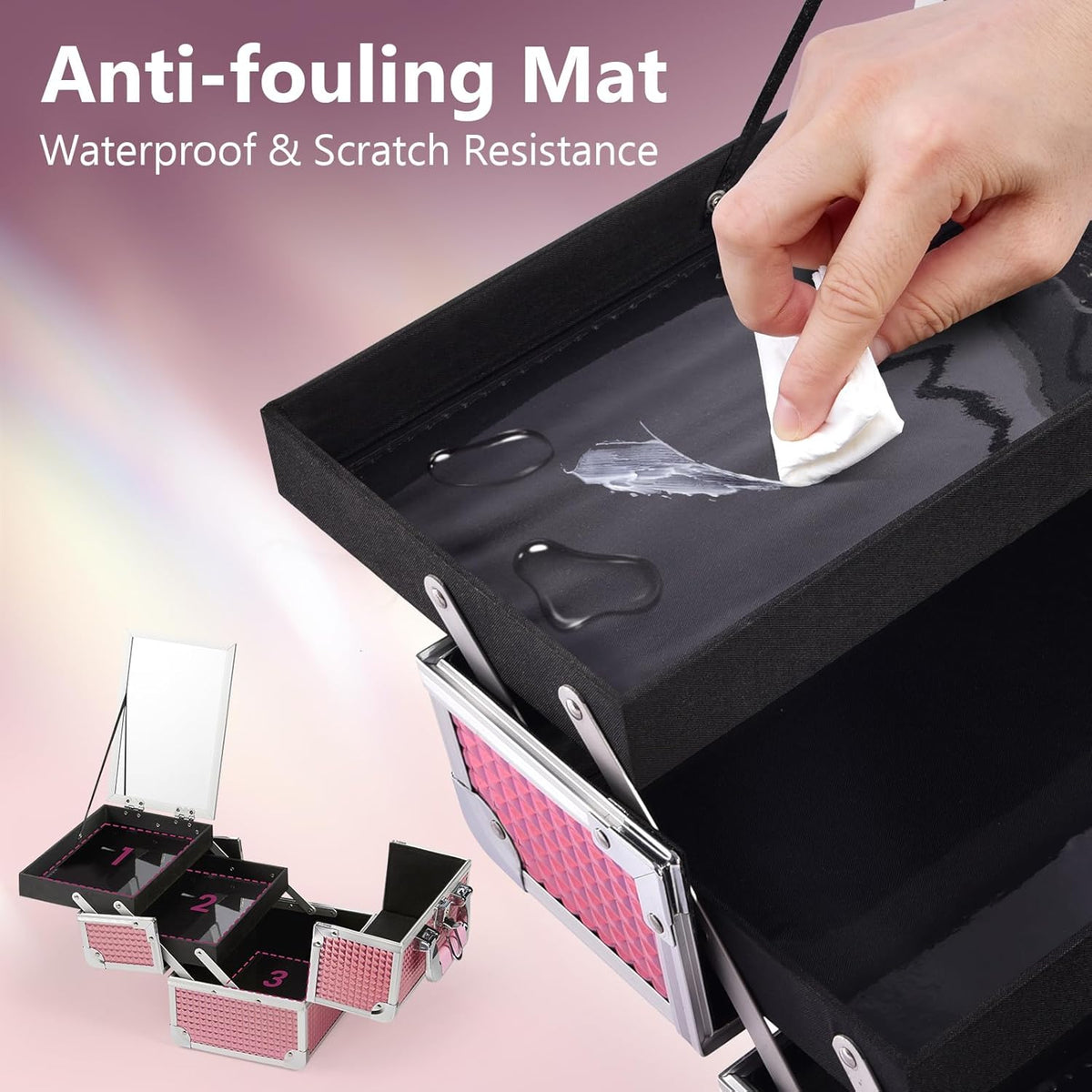 Makeup Case Organizer Makeup Box Cosmetic Train Case with Mirror