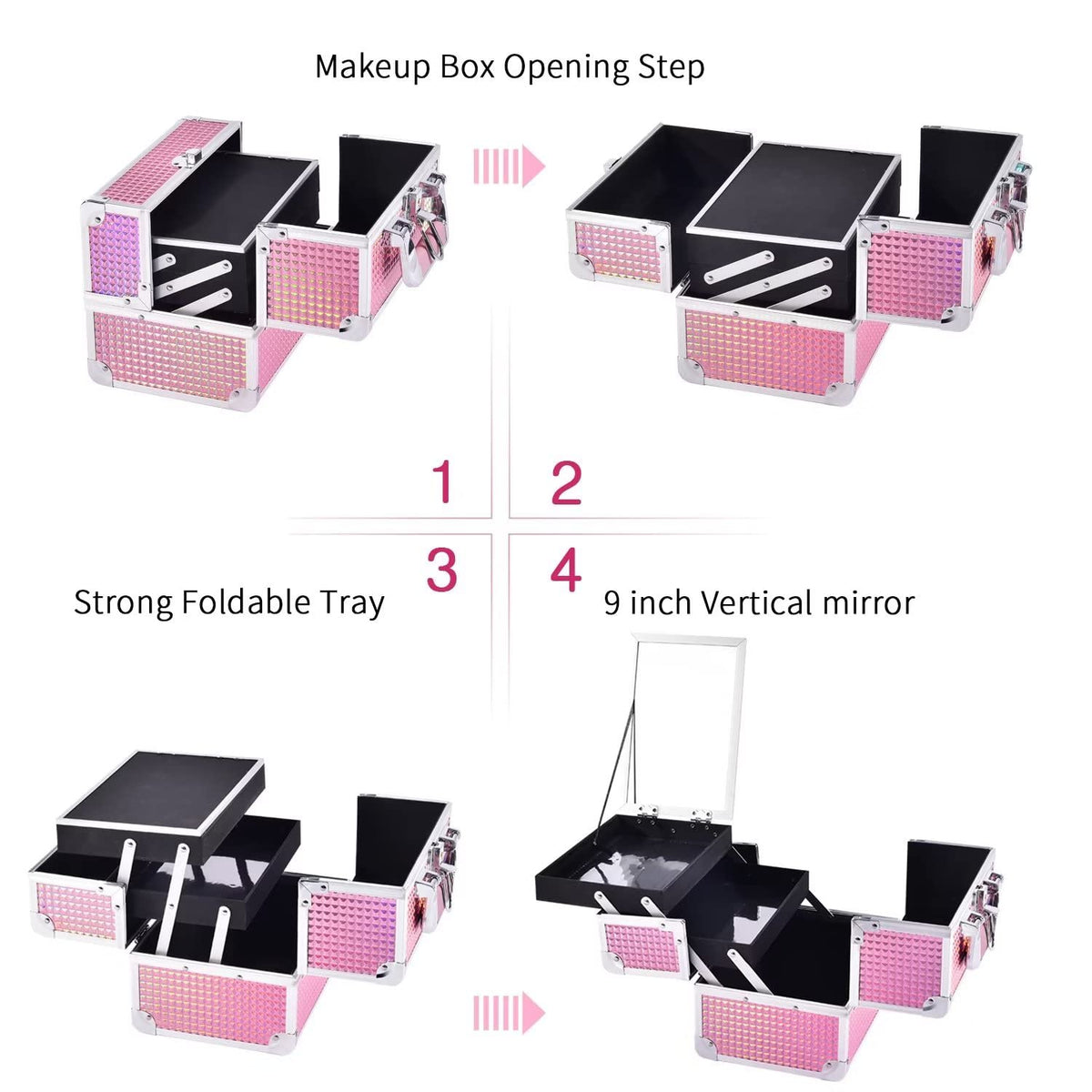 Makeup Case Organizer Makeup Box Cosmetic Train Case with Mirror