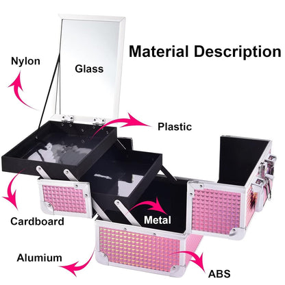 Makeup Case Organizer Makeup Box Cosmetic Train Case with Mirror
