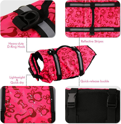 Dog Life Jacket Flotation Vest Saver Swimsuit Preserver Pet Adjustable Safety Coat for Water Safety at The Pool, Beach, Boating, Swimming (XS, Pink)