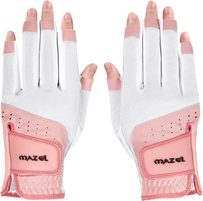 Women's Fingerless Golf Gloves One Pair Open-Finger Design,Breathable Hot Wet Weather Sweat-Absorbing,Fit Size S M L XL