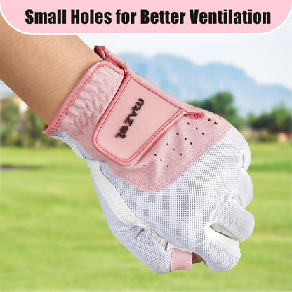 Women's Fingerless Golf Gloves One Pair Open-Finger Design,Breathable Hot Wet Weather Sweat-Absorbing,Fit Size S M L XL