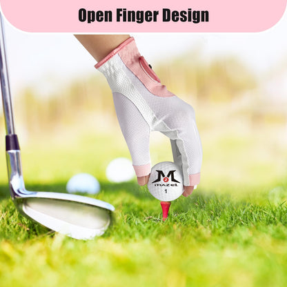 Women's Fingerless Golf Gloves One Pair Open-Finger Design,Breathable Hot Wet Weather Sweat-Absorbing,Fit Size S M L XL