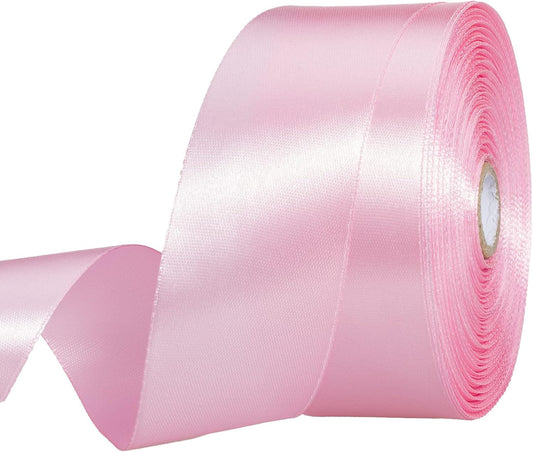 1 1/2 Inch Pink Solid Satin Ribbon for Gift Wrapping, 50 Yards