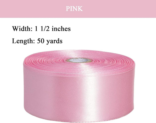 1 1/2 Inch Pink Solid Satin Ribbon for Gift Wrapping, 50 Yards