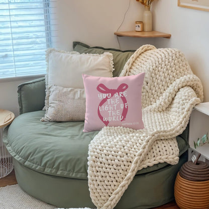 Pink Bow Inspirational Christian Pillow Covers 18x18, Preppy Room Dorm Decor, You are The Light of The World Bible Verse Decorative Throw Pillow Covers Pillowcases for Girls Bedroom Home Decor