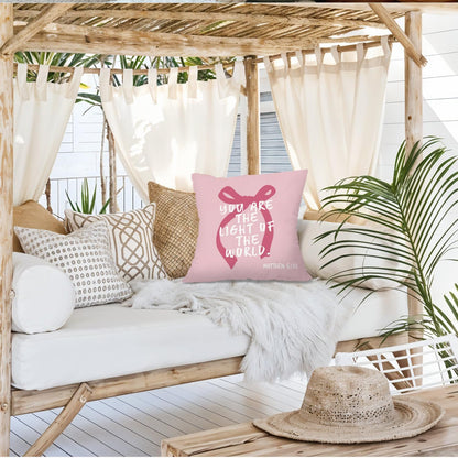 Pink Bow Inspirational Christian Pillow Covers 18x18, Preppy Room Dorm Decor, You are The Light of The World Bible Verse Decorative Throw Pillow Covers Pillowcases for Girls Bedroom Home Decor