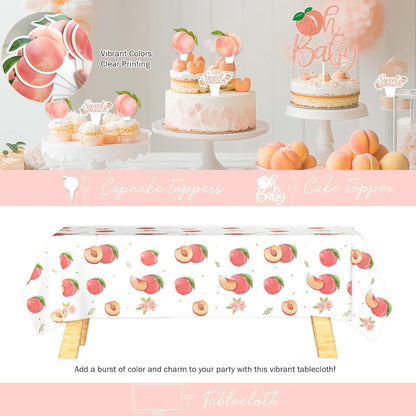Peach Baby Shower Decorations, A Sweet Little Peach Is on The Way Baby Shower Decorations, Peach Themed Backdrop Balloon Tablecloth Cake Topper Sash for Sweet as a Peach Girls Party