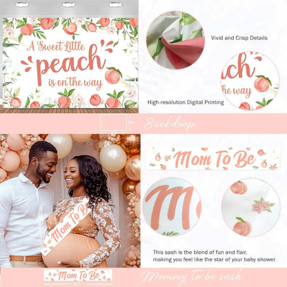 Peach Baby Shower Decorations, A Sweet Little Peach Is on The Way Baby Shower Decorations, Peach Themed Backdrop Balloon Tablecloth Cake Topper Sash for Sweet as a Peach Girls Party