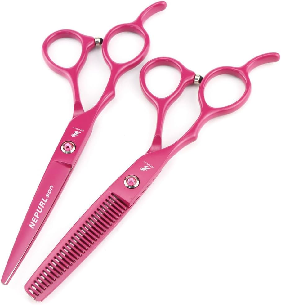 Pink Left-Handed Hairdressing Scissors Set, 6.0-Inch Professional Thinning Household Scissors, Made of Stainless Steel, for Grooming Men, Women and Pets
