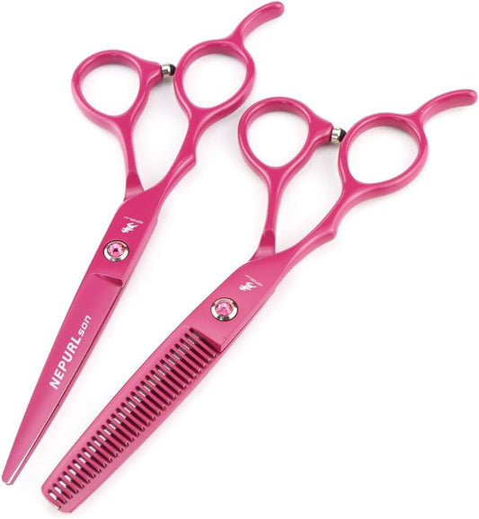 Pink Left-Handed Hairdressing Scissors Set, 6.0-Inch Professional Thinning Household Scissors, Made of Stainless Steel, for Grooming Men, Women and Pets