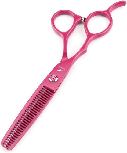 Pink Left-Handed Hairdressing Scissors Set, 6.0-Inch Professional Thinning Household Scissors, Made of Stainless Steel, for Grooming Men, Women and Pets