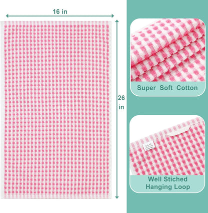 Cotton Dish Towels Cloths for Kitchen Drying Dishes, Lattice Terry Towels, Highly Absorbent Kitchen Cloths with Hanging Loop, 16‘’ x 26‘’, 4 Packs, Pink