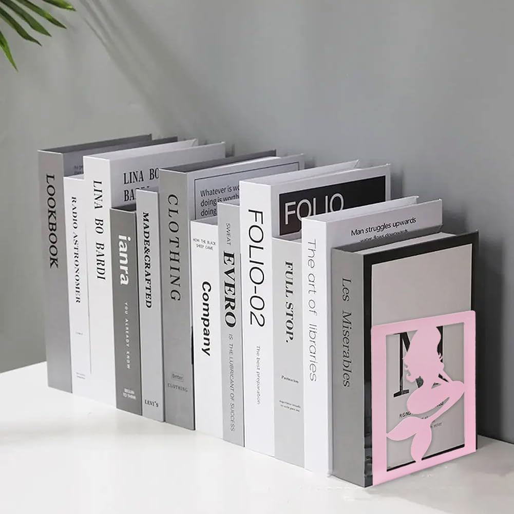 Pink Mermaid Bookends for Girls,Cute Mermaid Princess Bookends Metal Book Ends Shelves Organizer Metal Book Stands Journal Book Holder Reading Room Decorative Bookends for Office Home School