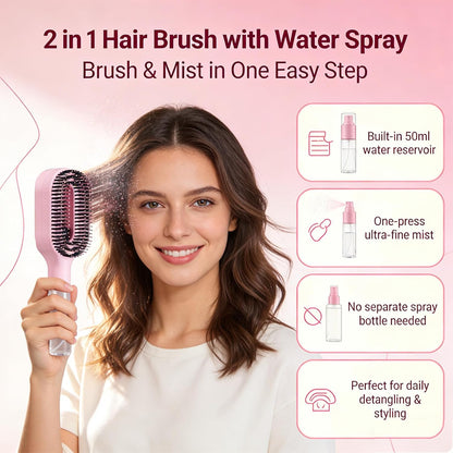 2-in-1 Manual Detangling Hair Brush with 50ml Spray Bottle (1 Pink)