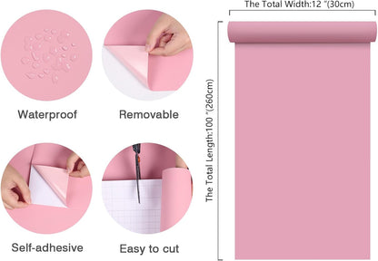 Soft Pink Wallpaper 12”x100” Peel and Stick Solid Color Contact Paper for Cabinets Countertops Waterproof Self Adhesive Pink Skin Wallpaper Modern Thick Removable Wall Paper for Classroom