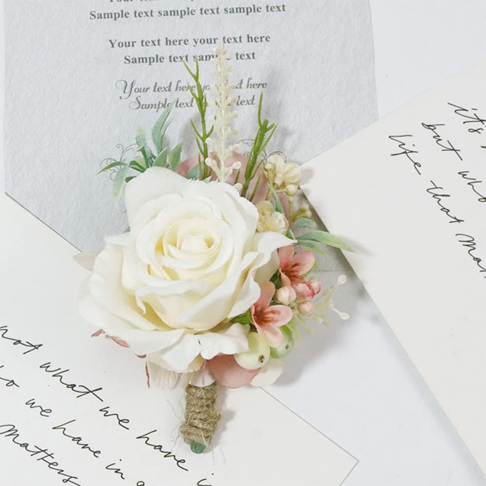 Corsage & Boutonniere Set, Creamy White+Pink, 2 Pieces