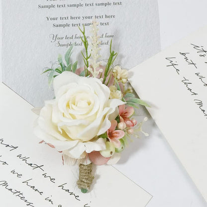 Corsage & Boutonniere Set, Creamy White+Pink, 2 Pieces