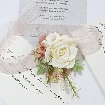Corsage & Boutonniere Set, Creamy White+Pink, 2 Pieces