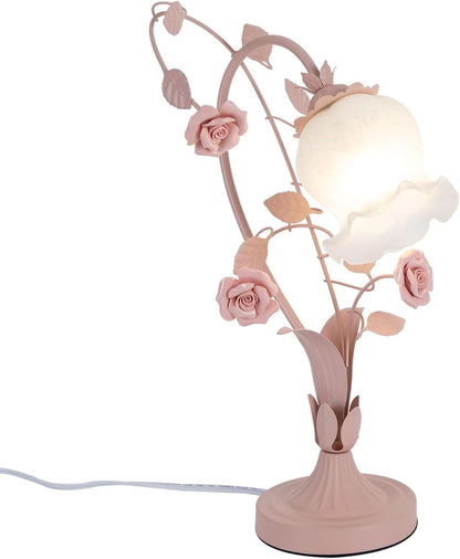 Flower Glass Table Lamp, Stained Glass Flower Cute Vintage Table Reading Lamps Dimmable Nightstand Desk Lights, 17 inches Tall for Bedroom Living Room Office Dresser