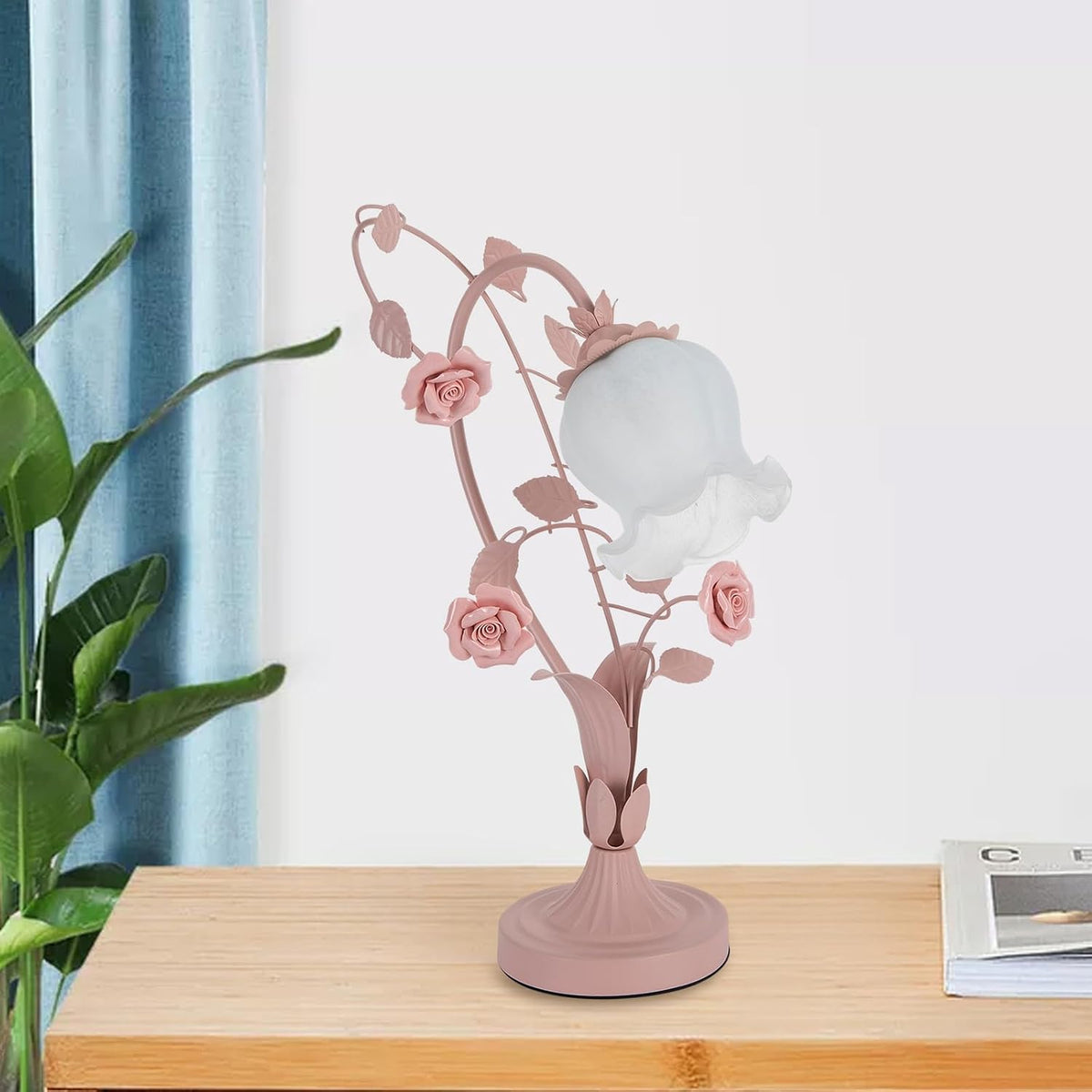 Flower Glass Table Lamp, Stained Glass Flower Cute Vintage Table Reading Lamps Dimmable Nightstand Desk Lights, 17 inches Tall for Bedroom Living Room Office Dresser