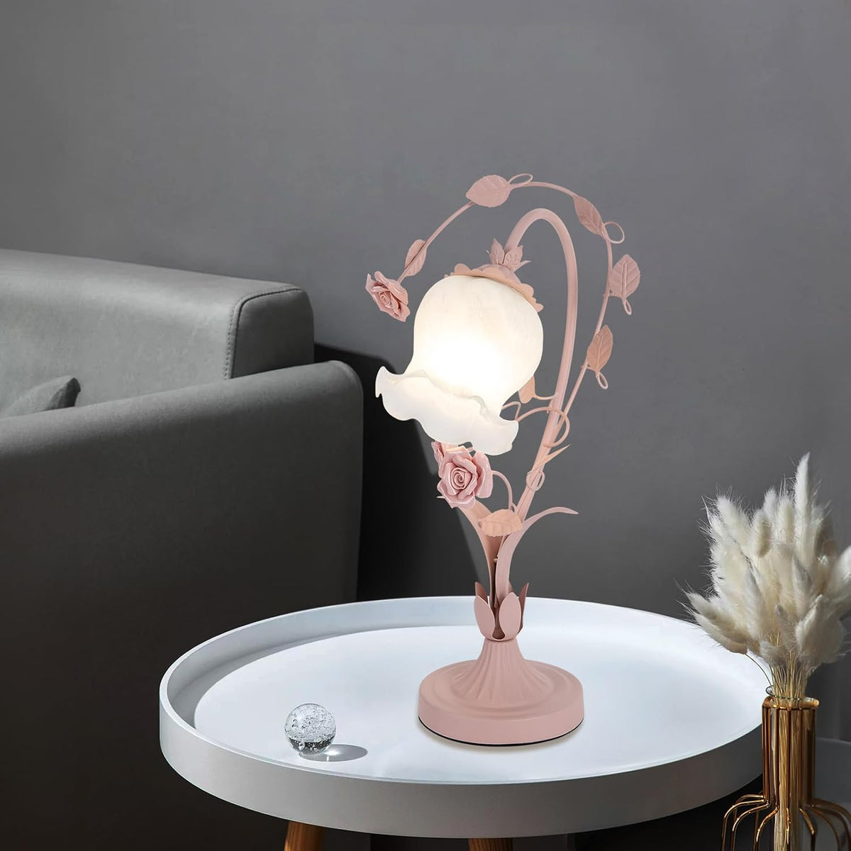 Flower Glass Table Lamp, Stained Glass Flower Cute Vintage Table Reading Lamps Dimmable Nightstand Desk Lights, 17 inches Tall for Bedroom Living Room Office Dresser
