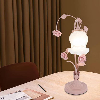 Flower Glass Table Lamp, Stained Glass Flower Cute Vintage Table Reading Lamps Dimmable Nightstand Desk Lights, 17 inches Tall for Bedroom Living Room Office Dresser