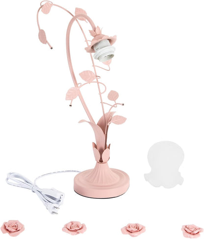 Flower Glass Table Lamp, Stained Glass Flower Cute Vintage Table Reading Lamps Dimmable Nightstand Desk Lights, 17 inches Tall for Bedroom Living Room Office Dresser