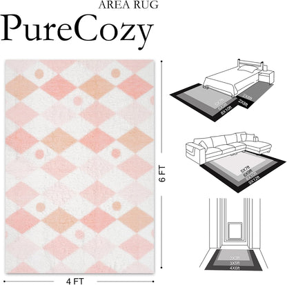 Pink 4x6 Area Rug for Kids Room Soft Fluffy Checkered Shag Carpet
