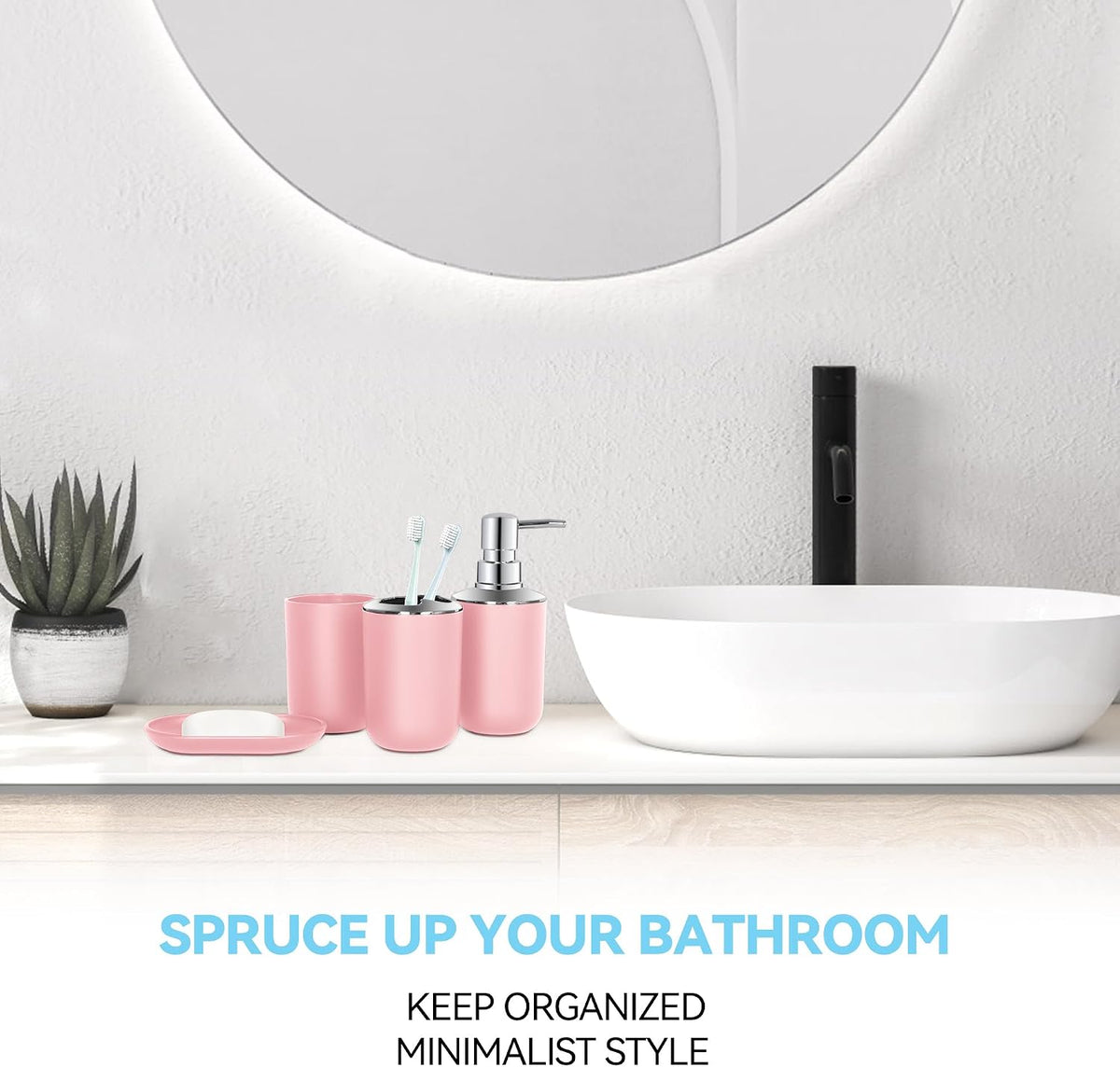 Pink Bathroom Accessories Set 4 PCS, Pink Bathroom Accessories