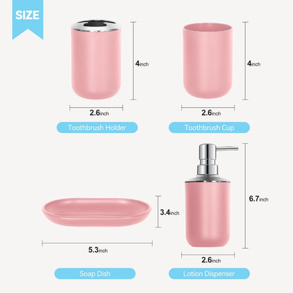 Pink Bathroom Accessories Set 4 PCS, Pink Bathroom Accessories