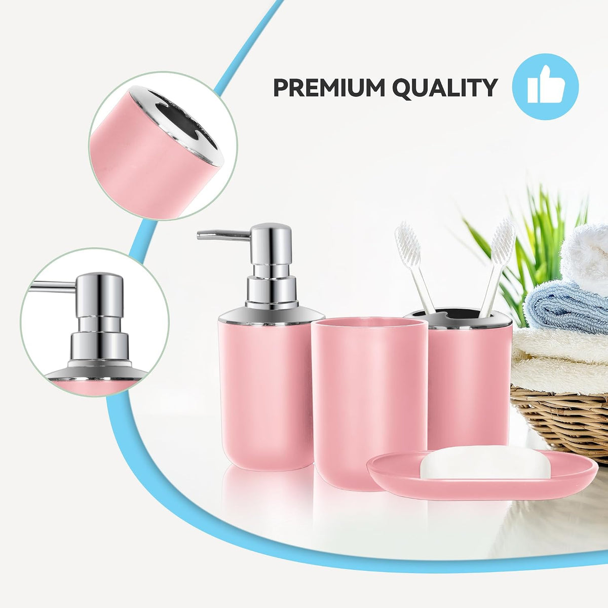 Pink Bathroom Accessories Set 4 PCS, Pink Bathroom Accessories