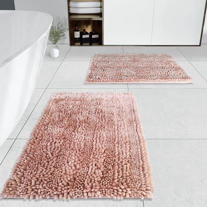 Bathroom Rugs Set 2 Pieces Pink, Luxury Butter Chenille Bathroom Mats Non Slip Bath Mats, Super Absorbent and Machine Washable Bath Rug Sets, 31x20 and 16x24 Inch