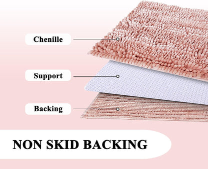 Bathroom Rugs Set 2 Pieces Pink, Luxury Butter Chenille Bathroom Mats Non Slip Bath Mats, Super Absorbent and Machine Washable Bath Rug Sets, 31x20 and 16x24 Inch