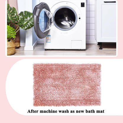 Bathroom Rugs Set 2 Pieces Pink, Luxury Butter Chenille Bathroom Mats Non Slip Bath Mats, Super Absorbent and Machine Washable Bath Rug Sets, 31x20 and 16x24 Inch
