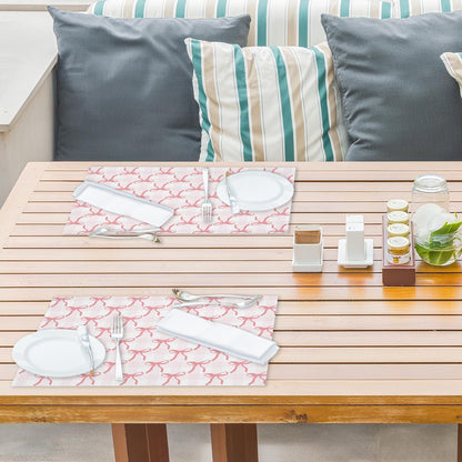 Pink Plaid Bow Placemats Set of 4, Washable Heat Resistant Placemats Kitchen Table Mats,12x18 Inch Place Mats for Home Restaurant Farmhouse, Indoor Outdoor Party Table Decoration -A05