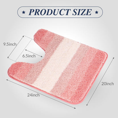 Bathroom Contour Rug (20 x 24, Ombre Pink) Bath Mat Non Slip Water Absorbent Soft Microfiber Shaggy Bathroom Rug Machine Washable Bath Mat U Shape Toilet Rug