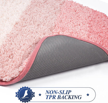 Bathroom Contour Rug (20 x 24, Ombre Pink) Bath Mat Non Slip Water Absorbent Soft Microfiber Shaggy Bathroom Rug Machine Washable Bath Mat U Shape Toilet Rug