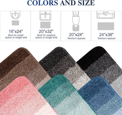 Bathroom Contour Rug (20 x 24, Ombre Pink) Bath Mat Non Slip Water Absorbent Soft Microfiber Shaggy Bathroom Rug Machine Washable Bath Mat U Shape Toilet Rug