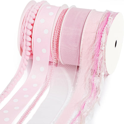 Pink Ribbons for Crafts 6 Rolls Baby Pink Ribbons