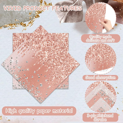 100 Pieces Rose Gold Birthday Napkins Pink Party Decorations Disposable Paper Napkins for Girls Women Sweet Diamond Theme Anniversary Wedding Baby Shower Favors Supplies